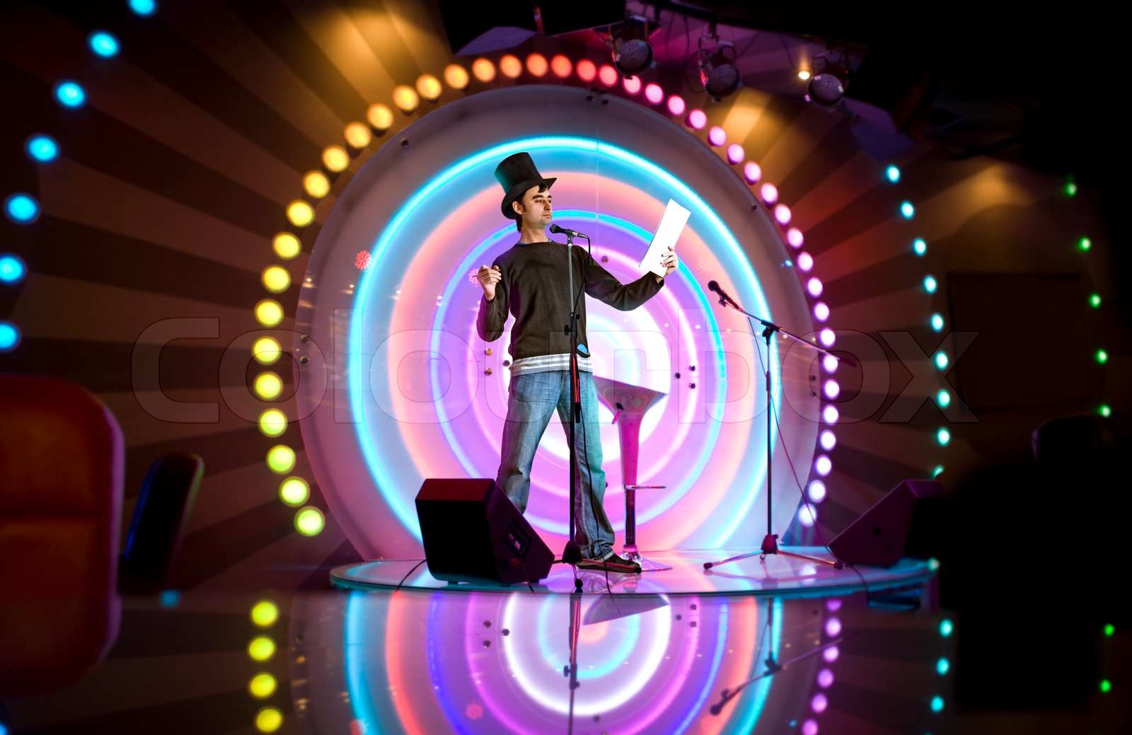 Controversial comedian on stage